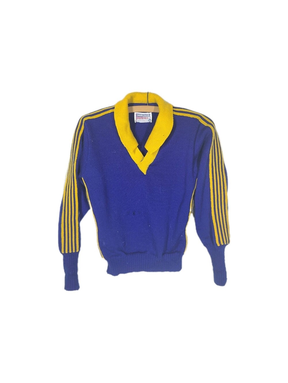 Vintage Cheerleader Sweater 100% Wool Collegiate Womens Small Woven Stripes Worn